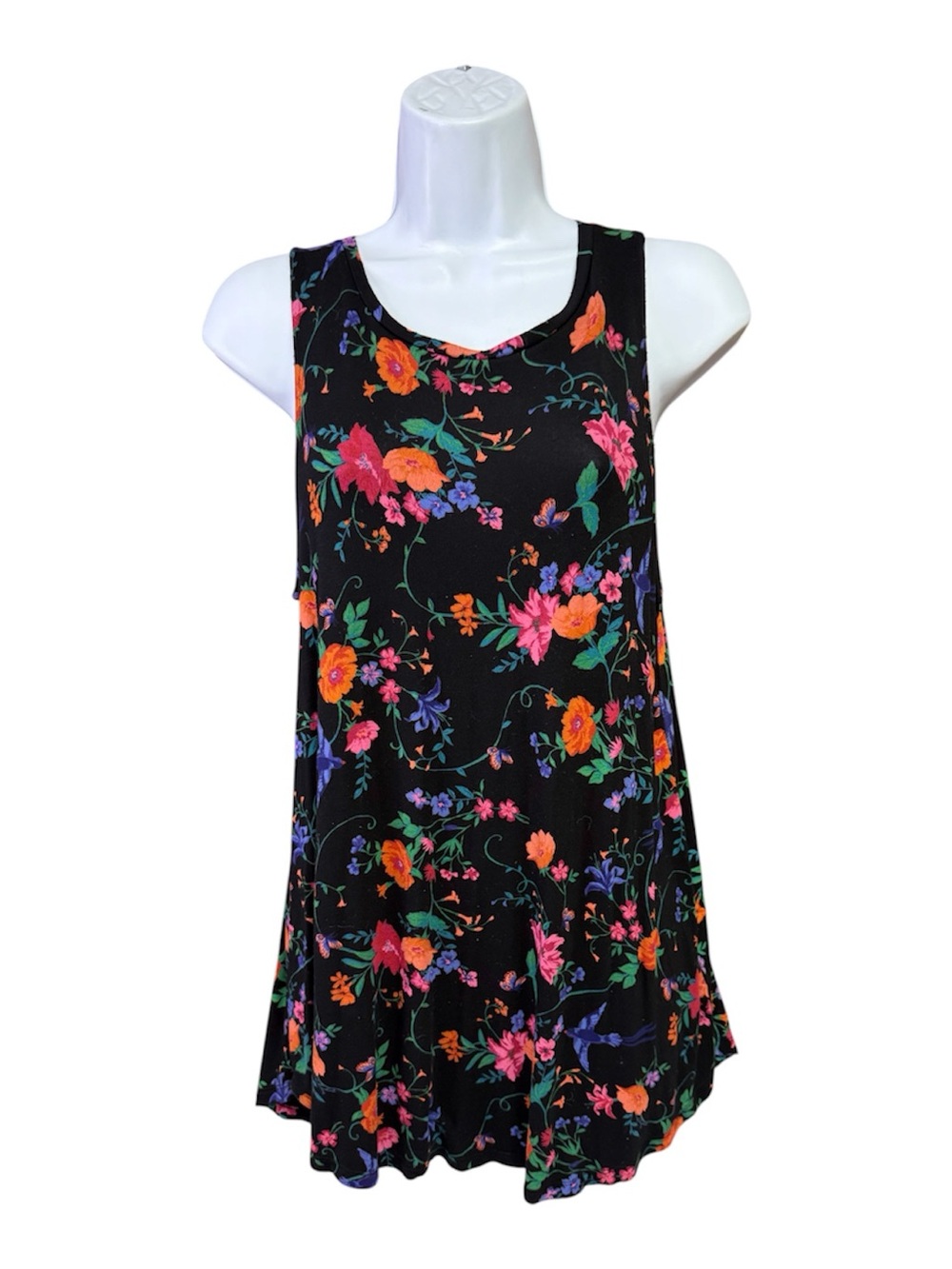 Old Navy Luxe Black Floral Swing Tank with Bright Multicolor Blooms size small